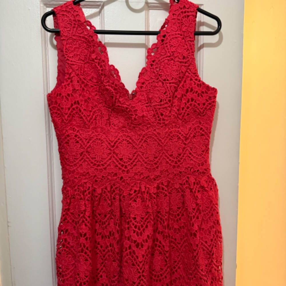 Adrianna Papell coral embroidered sleeveless midi dress LIKE NEW